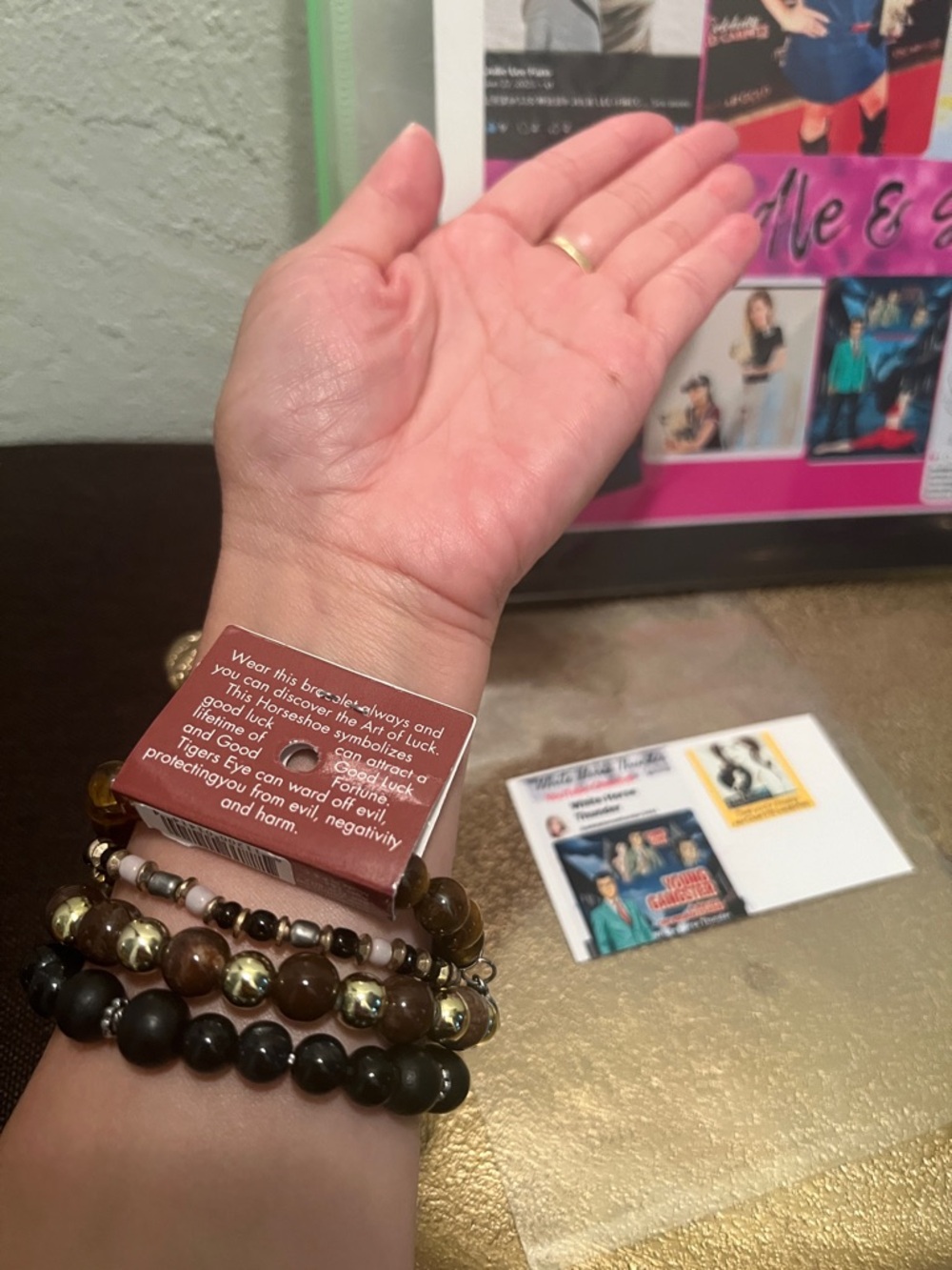 #1802**Unisex’s Art of Luck Tiger Eye Beaded Bracelet Stack - Brown & Black - Picture 12 of 12